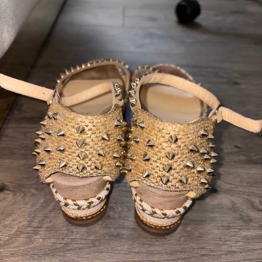 Louboutin Studded Suede Ankle-Strap gold/white/nude red bottoms❤️❤️‍🔥 - Picture 4 of 5